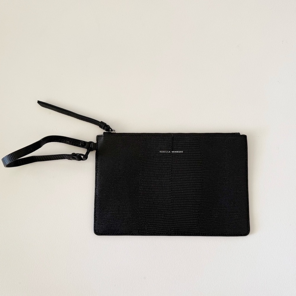 Rebecca Minkoff Wristlet Textured Leather Casual Classic Chic Minimal Black